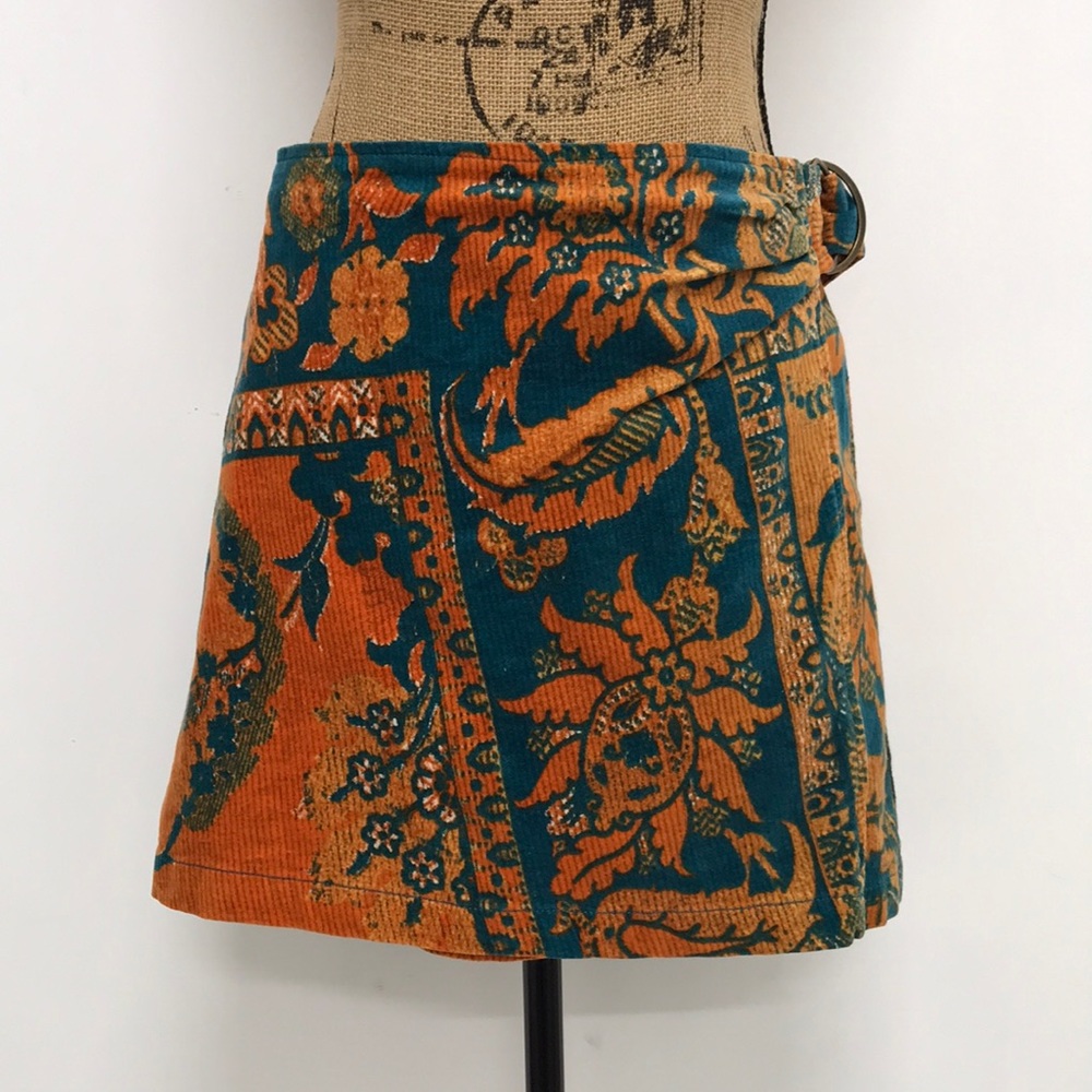 Urban Outfitters boho corduroy A line mini wrap skirt size large